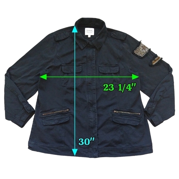 Torrid Black Twill Embellished Shacket 100% Cotton Roll Tab Sleeve Utility - Picture 3 of 10